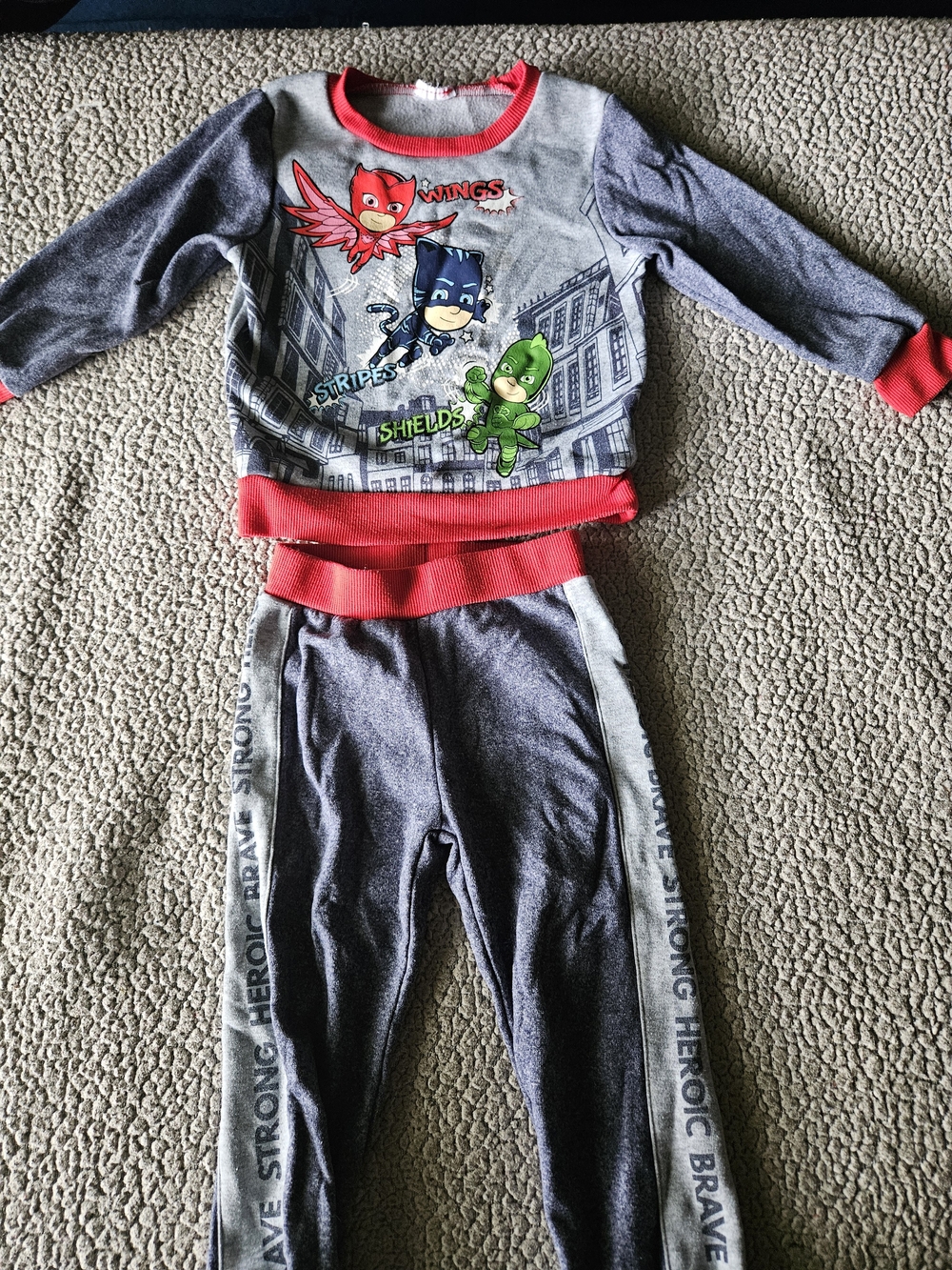 Grey & Red PJ Set with Superhero Print - Kids Sweatshirt & Pants